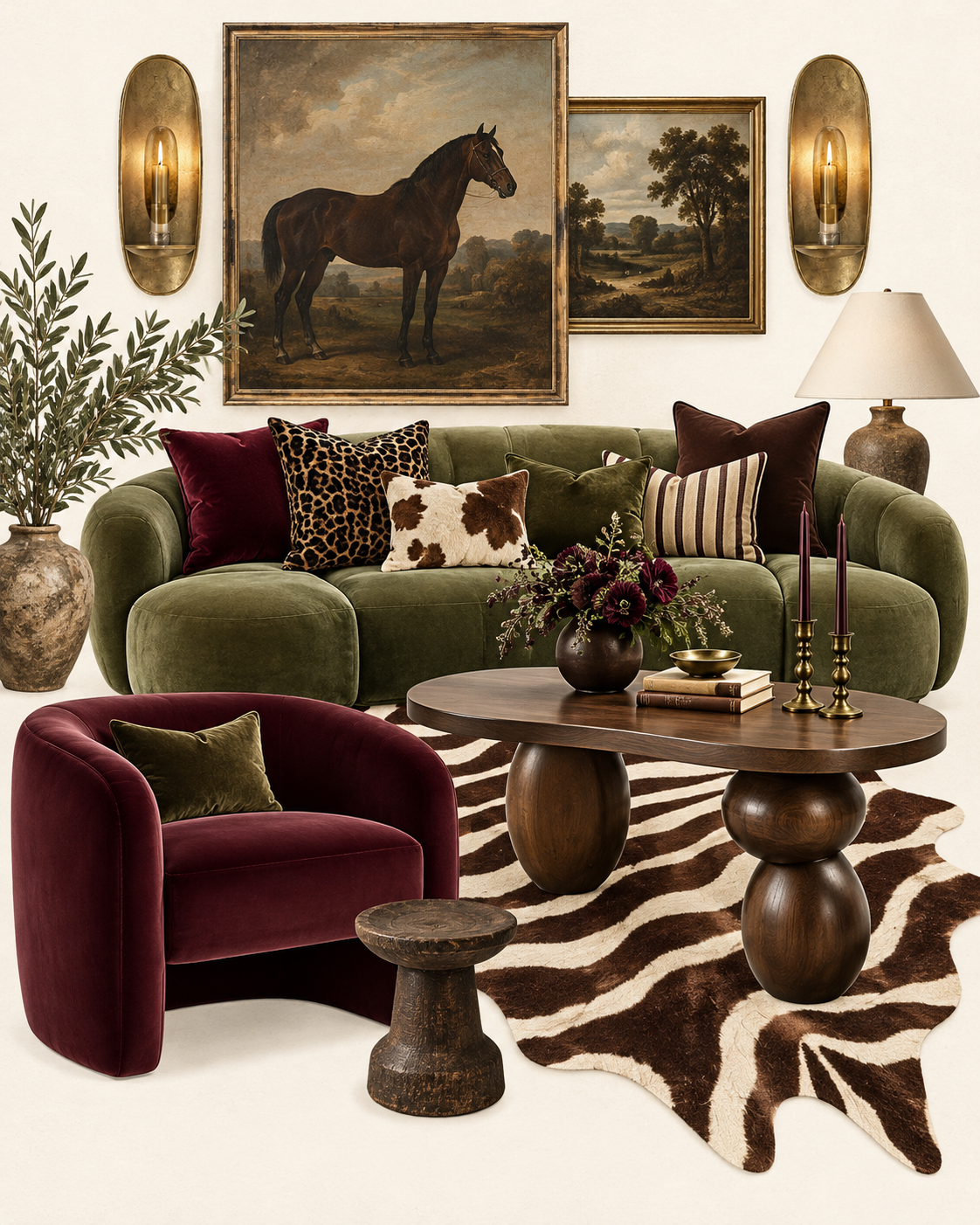 SH Collective home mood board with vintage shapes and rich earthy colors